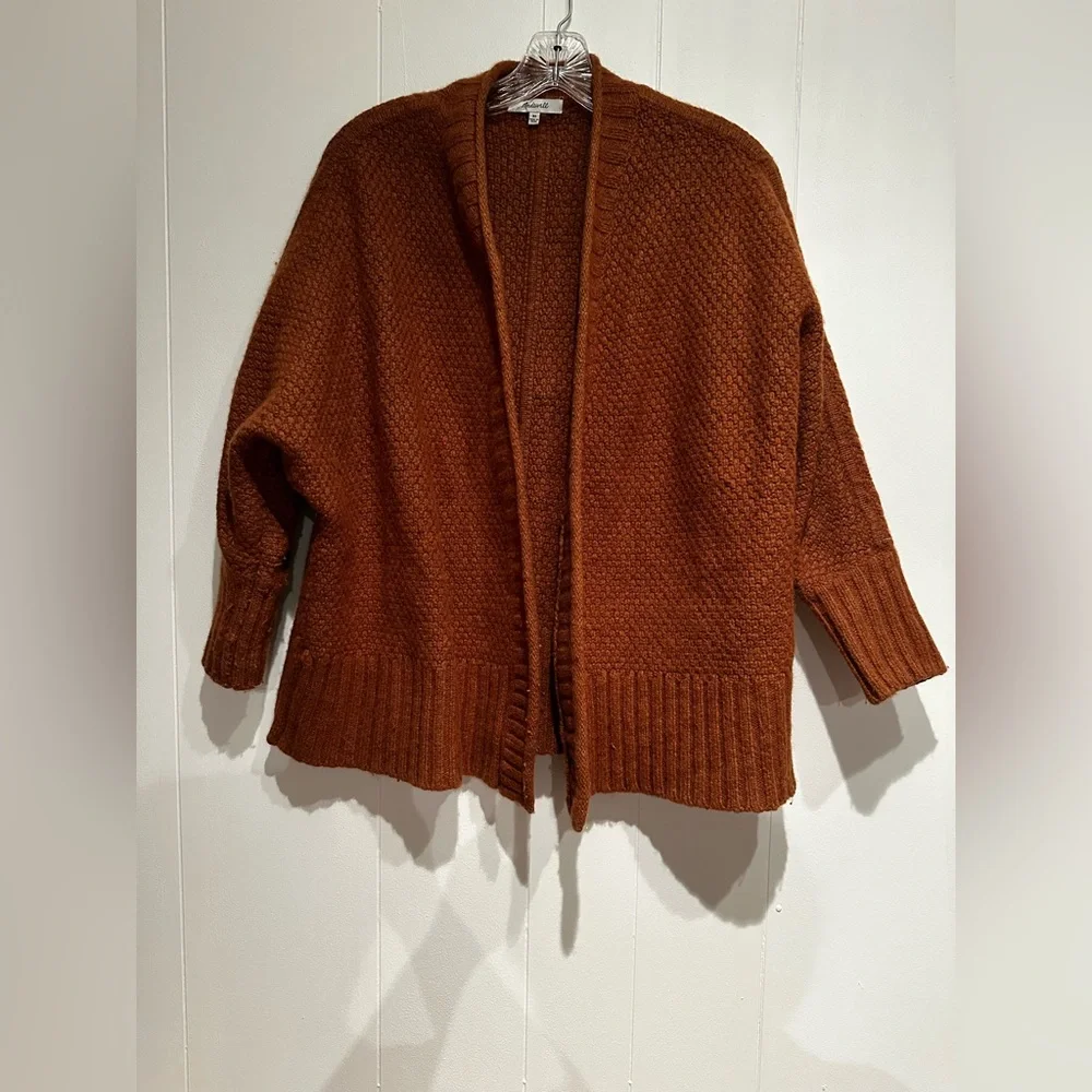 Madewell Wool Alpaca Blend Cardigan XS Rust Open Front Sweater